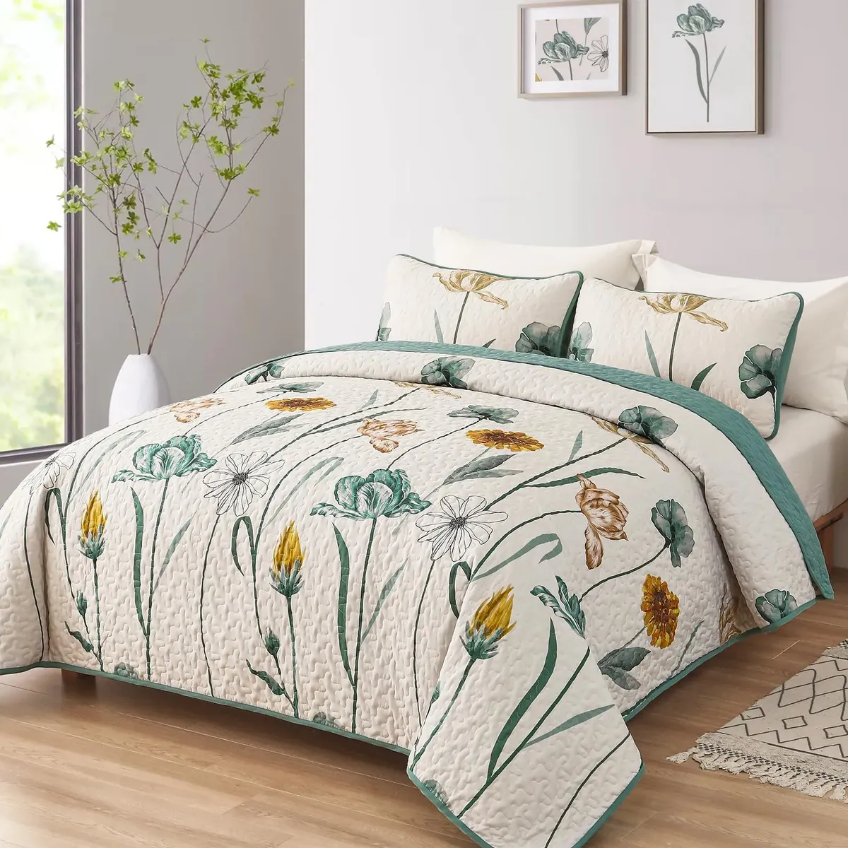 Imagem 2 de 6 de Conjunto De Colcha Wongs Bedding King 280×230cm Floral Aq