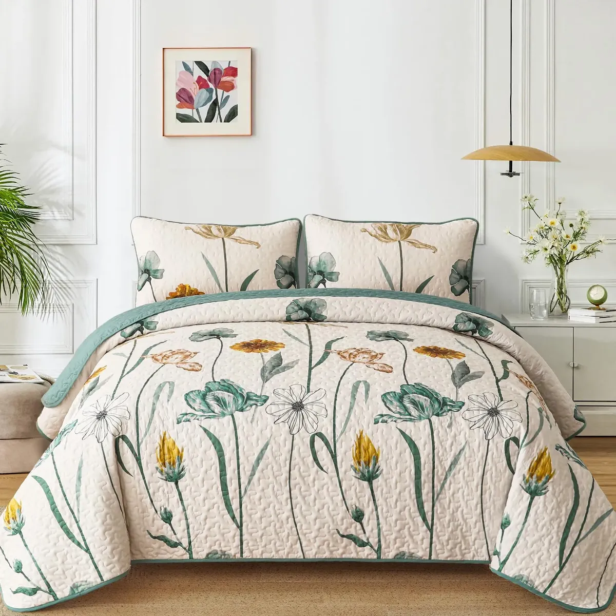 Imagem 1 de 6 de Conjunto De Colcha Wongs Bedding King 280×230cm Floral Aq