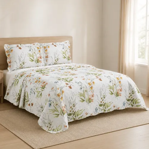 Cobre Leito 3 Pcs King 2,6x2,8m Estampado Dupla Face Floral Azaleia