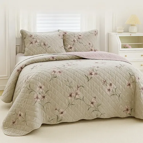 Kit Colcha Casal Bouti Cobre Leito Estampado 3 Pçs Arabesco Floral